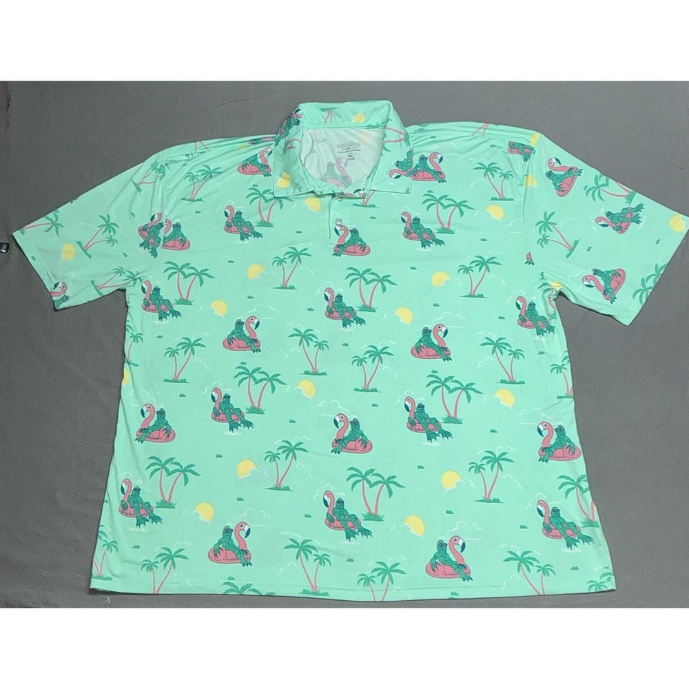 Aeroline Men's Size 3XL Polo Shirt Golf Printed Flamingo Short Sleeve